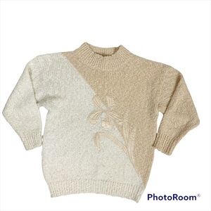 VINTAGE JJ FARGO Color Block Iris Print Fuzzy Knit Sweater late 80’s early 90’s